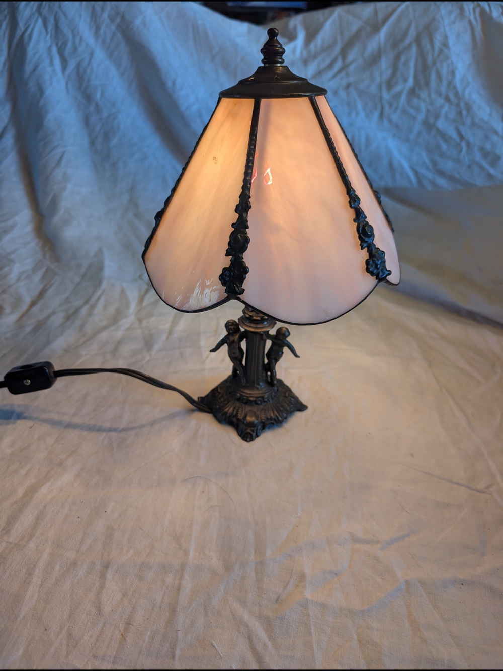 2/80$ Vintage Purple Glass Tiffany Table Lamp with Ornate brass Base